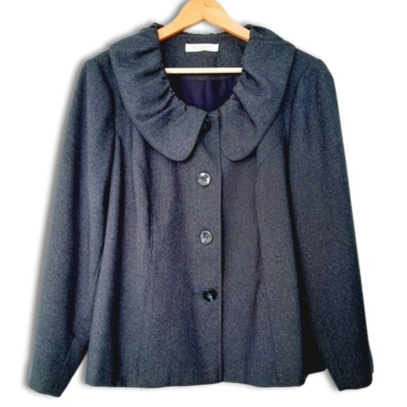 LAURA Gathered Collar Button Front Stretch Blazer Jacket Navy Blue Sz 16 Petite - Picture 1 of 9